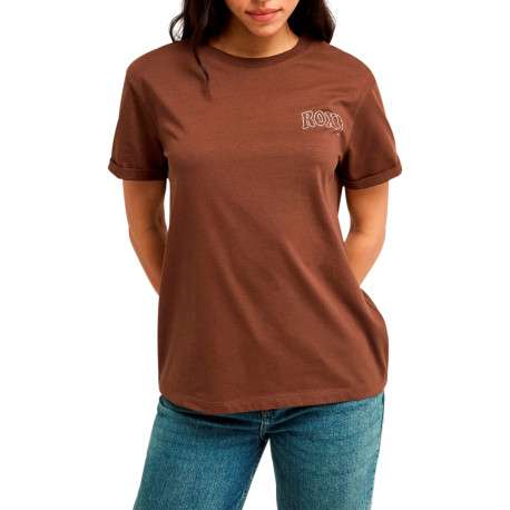 T-shirt brun imprimé à coupe droite pourvu d'un col rond et de manches courtes