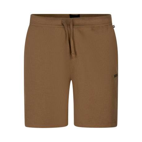 Short jogging en coton mélangé beige foncé uni avec une coupe droite
