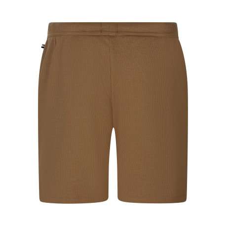 Short jogging en coton mélangé beige foncé uni avec une coupe droite - Image 2
