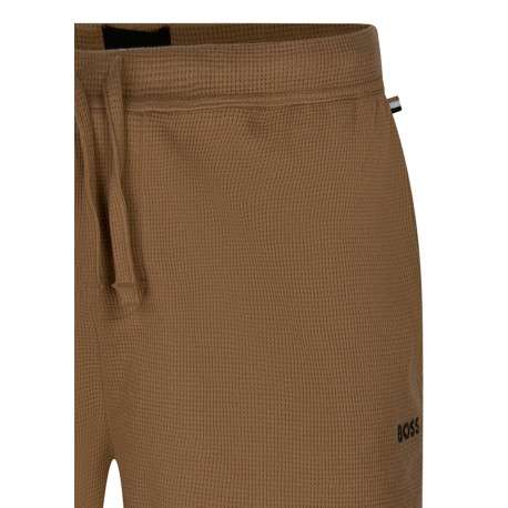 Short jogging en coton mélangé beige foncé uni avec une coupe droite - Image 3