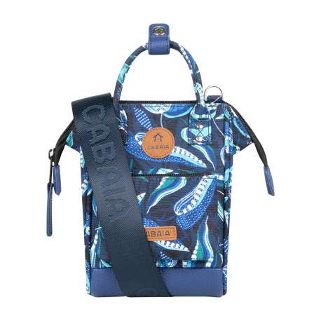 Sac à bandoulière marine imprimé de feuilles avec une pochette sur le devant