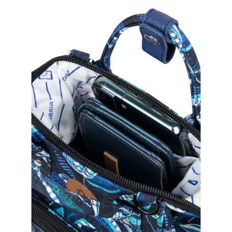 Sac à bandoulière marine imprimé de feuilles avec une pochette sur le devant - Image 3