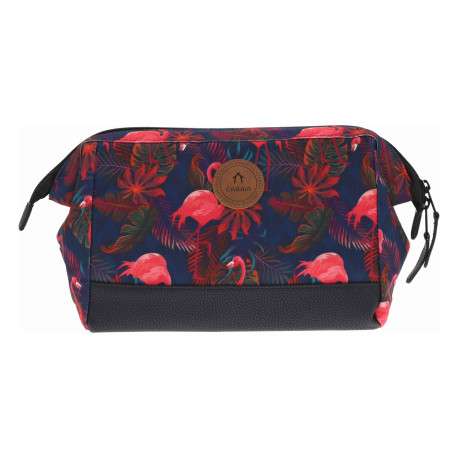 Grande trousse de toilette bleue marine avec un imprimé tropical