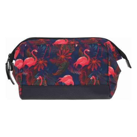 Grande trousse de toilette bleue marine avec un imprimé tropical - Image 3