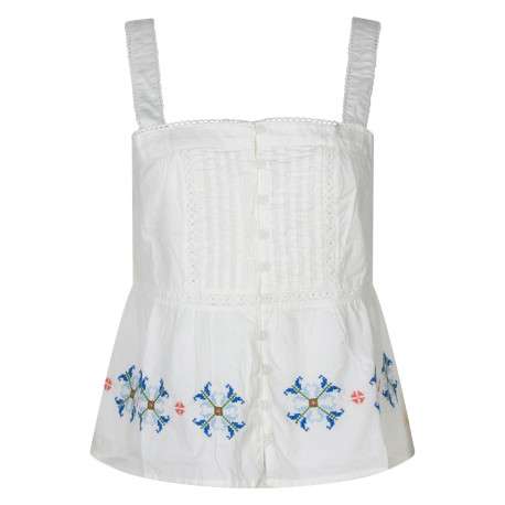 Débardeur en coton blanc à motifs floraux muni d'une coupe droite