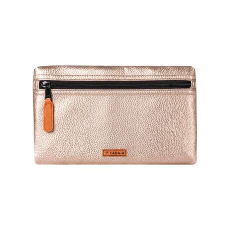 Pochette beige unie avec aspect métallisé et zip noir à l'avant