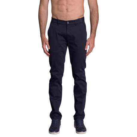 Pantalon chino en coton marine uni à coupe regular fit et taille intermédiaire