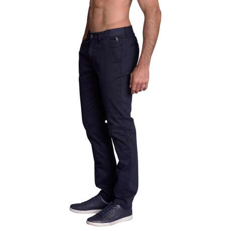 Pantalon chino en coton marine uni à coupe regular fit et taille intermédiaire - Image 2