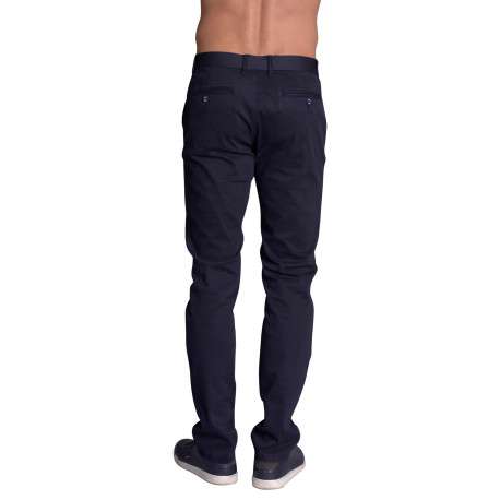 Pantalon chino en coton marine uni à coupe regular fit et taille intermédiaire - Image 3