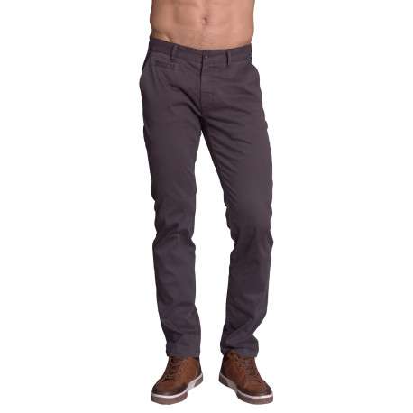 Pantalon chino en coton gris anthracite uni avec une coupe slim fit