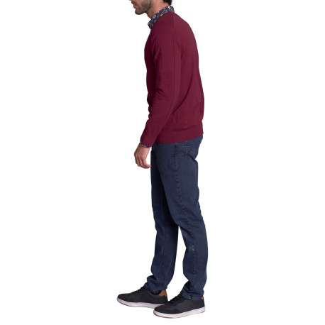 Pull bordeaux uni avec un col rond à coupe droite et des manches longues - Image 2