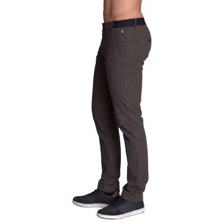 Pantalon chino en coton marron uni à coupe slim fit et taille intermédiaire - Image 2