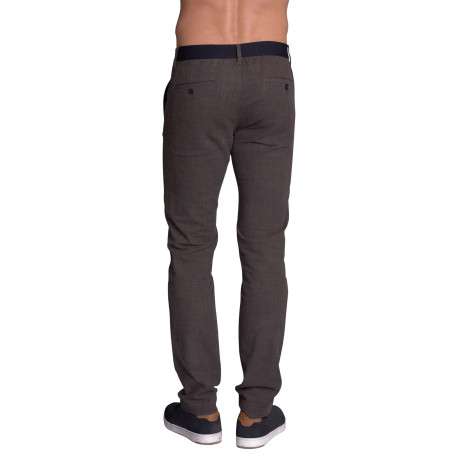 Pantalon chino en coton marron uni à coupe slim fit et taille intermédiaire - Image 3