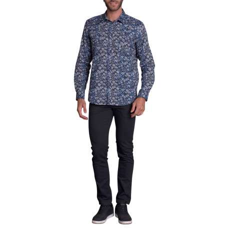 Chemise en coton nuit imprimée avec une coupe droite à col français