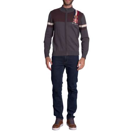 Gilet gris uni avec une coupe droite à col montant et une fermeture zippée