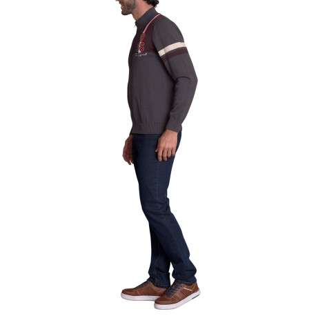 Gilet gris uni avec une coupe droite à col montant et une fermeture zippée - Image 2