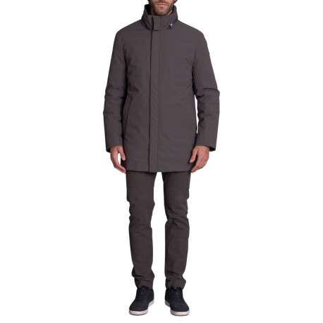 Parka gris uni avec une coupe droite et une fermeture zippée