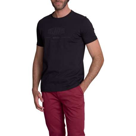 T-shirt en coton noir uni à col rond pourvu de manches courtes