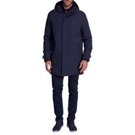 Parka marine uni avec une coupe droite et une fermeture zippée