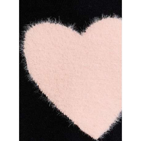 Pull noir avec un coeur sur la poitrine doté d'une coupe droite et col rond - Image 4