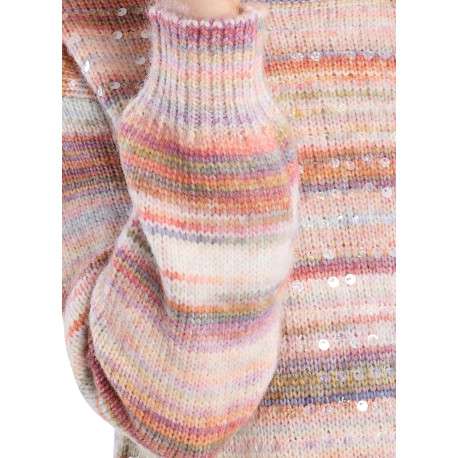 Pull multicolore à rayures roses pourvu d'une coupe droite et un col rond - Image 5