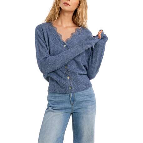 Pull bleu clair uni pourvu d'une coupe droite d'un col V et des manches longues - Image 4