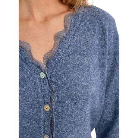Pull bleu clair uni pourvu d'une coupe droite d'un col V et des manches longues - Image 5