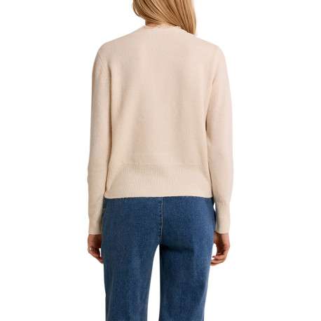 Pull écru avec une coupe droite et un col V orné de dentelle - Image 3