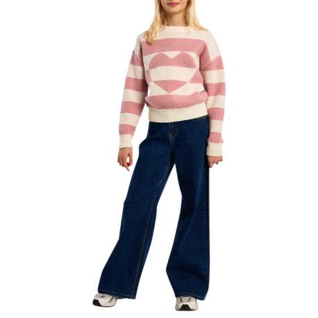 Pull rose et blanc à coupe droite avec un col rond et des manches longues - Image 2