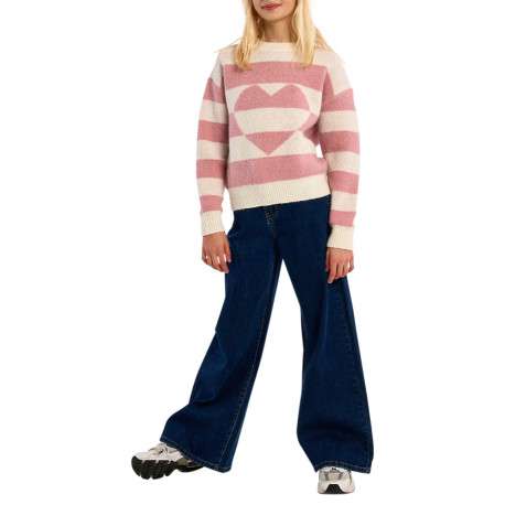 Pull rose et blanc à coupe droite avec un col rond et des manches longues - Image 4