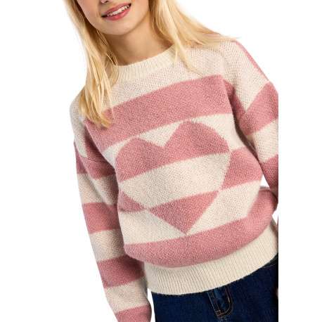Pull rose et blanc à coupe droite avec un col rond et des manches longues - Image 5