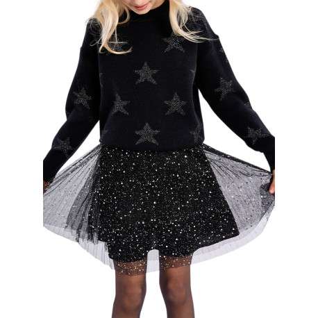 Pull noir agrémenté d'étoiles brodées à coupe droite avec un col rond - Image 4