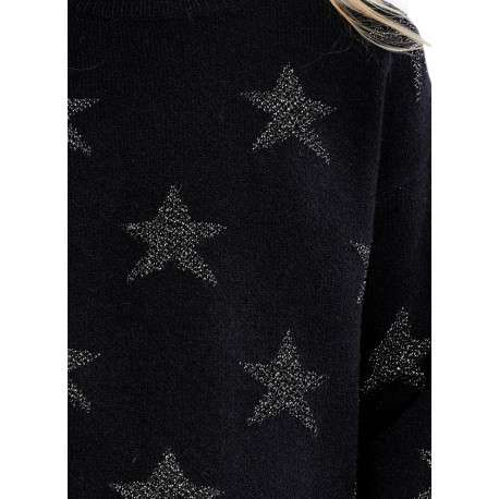 Pull noir agrémenté d'étoiles brodées à coupe droite avec un col rond - Image 5