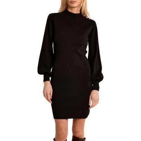 Robe pull noire unie dotée d'une coupe ajustée et d'un col montant