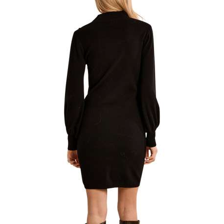 Robe pull noire unie dotée d'une coupe ajustée et d'un col montant - Image 2