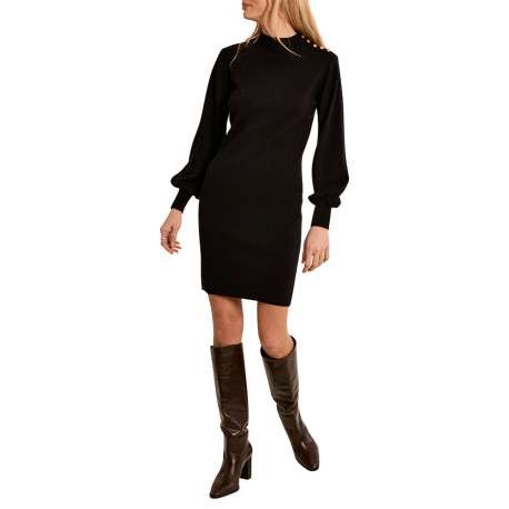 Robe pull noire unie dotée d'une coupe ajustée et d'un col montant - Image 3