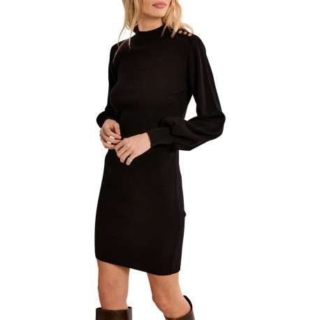Robe pull noire unie dotée d'une coupe ajustée et d'un col montant - Image 4