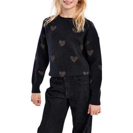 Pull noir à imprimé coeurs doté d'une coupe droite et des manches longues