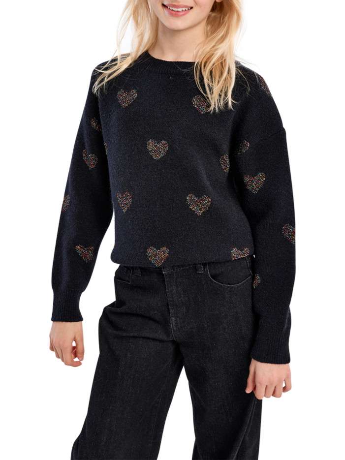 Pull noir à imprimé coeurs...