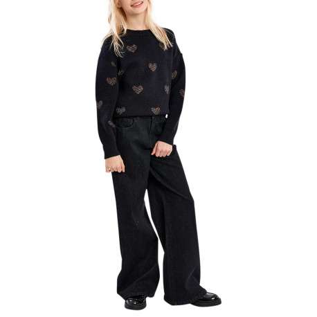 Pull noir à imprimé coeurs doté d'une coupe droite et des manches longues - Image 2