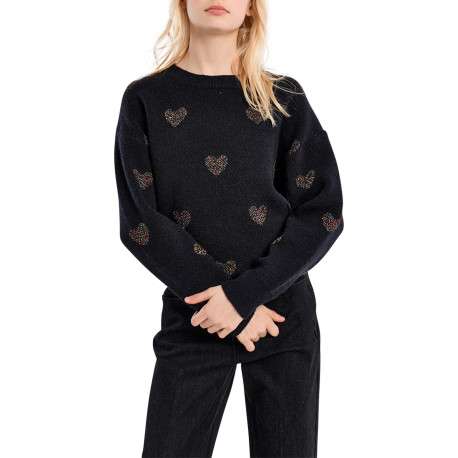 Pull noir à imprimé coeurs doté d'une coupe droite et des manches longues - Image 3