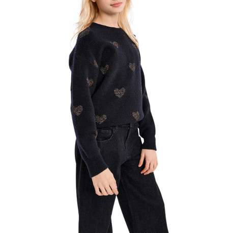 Pull noir à imprimé coeurs doté d'une coupe droite et des manches longues - Image 4