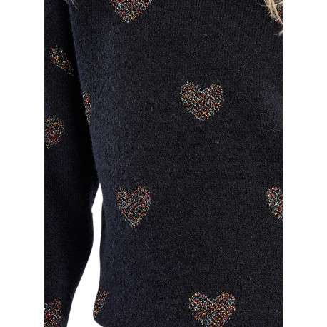 Pull noir à imprimé coeurs doté d'une coupe droite et des manches longues - Image 5