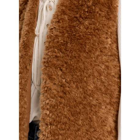 Veste sans manches camel en tissu poilu à coupe droite avec un col V - Image 5