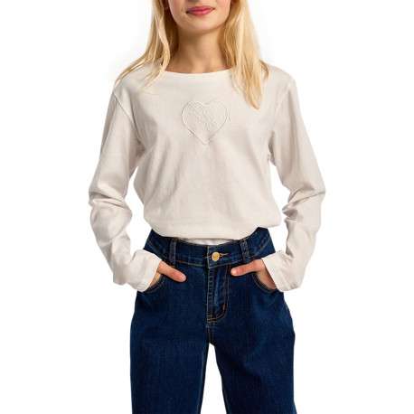 T-shirt en coton blanc avec un imprimé coeur et une coupe droite