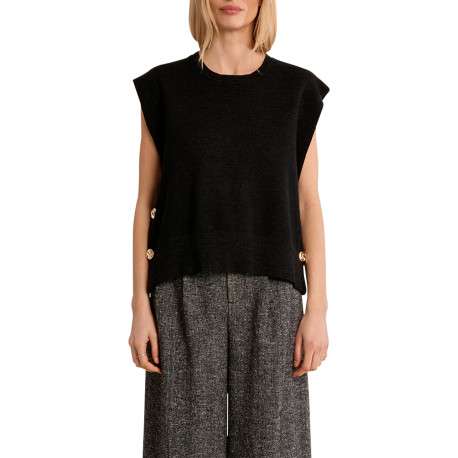 Pull anthracite uni à coupe droite pourvu d'un col rond et sans manches
