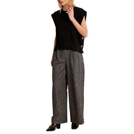 Pull anthracite uni à coupe droite pourvu d'un col rond et sans manches - Image 2