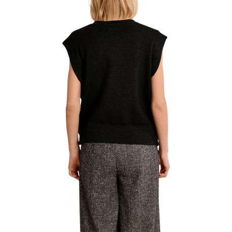 Pull anthracite uni à coupe droite pourvu d'un col rond et sans manches - Image 3