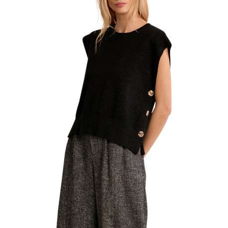 Pull anthracite uni à coupe droite pourvu d'un col rond et sans manches - Image 4
