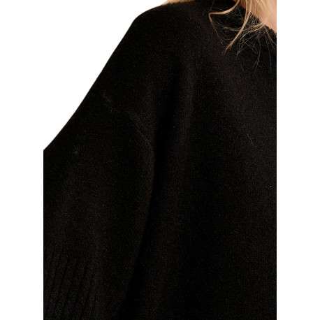 Pull noir uni à coupe droite muni d'un col rond et des manches 3/4 - Image 5